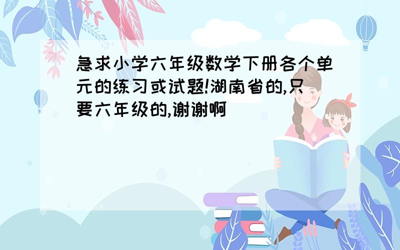 急求小学六年级数学下册各个单元的练习或试题!湖南省的,只要六年级的,谢谢啊