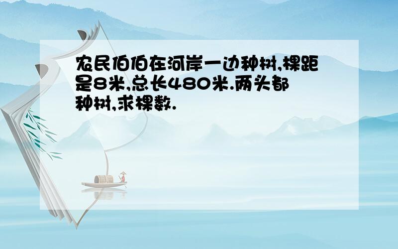 农民伯伯在河岸一边种树,棵距是8米,总长480米.两头都种树,求棵数.