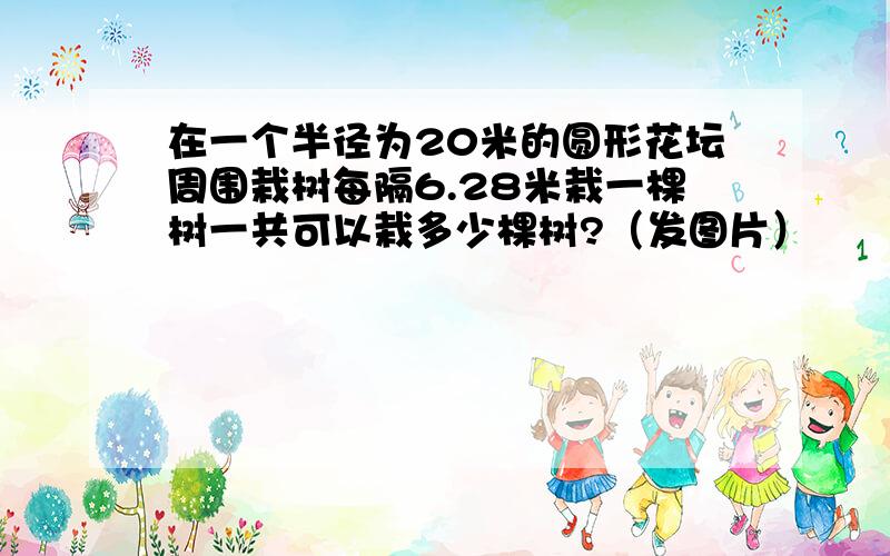 在一个半径为20米的圆形花坛周围栽树每隔6.28米栽一棵树一共可以栽多少棵树?（发图片）