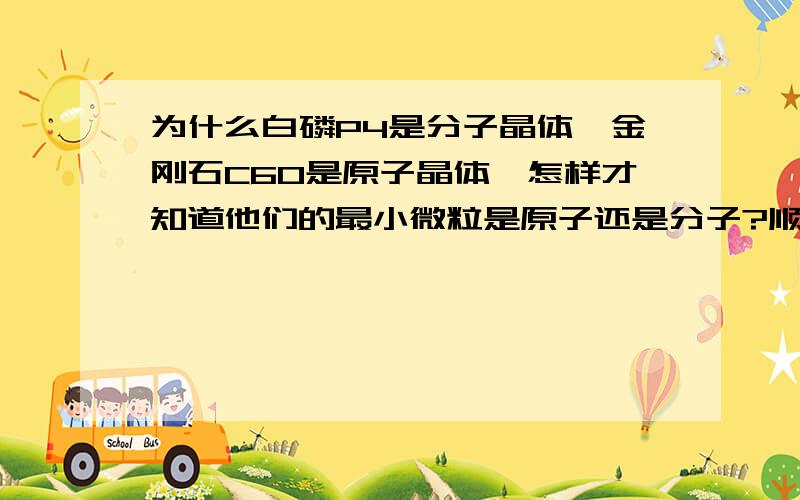 为什么白磷P4是分子晶体,金刚石C60是原子晶体,怎样才知道他们的最小微粒是原子还是分子?顺便追问一下 为什么 SiO2 是原子晶体？大哥大姐帮忙回答下 我会及时最佳采纳答案的