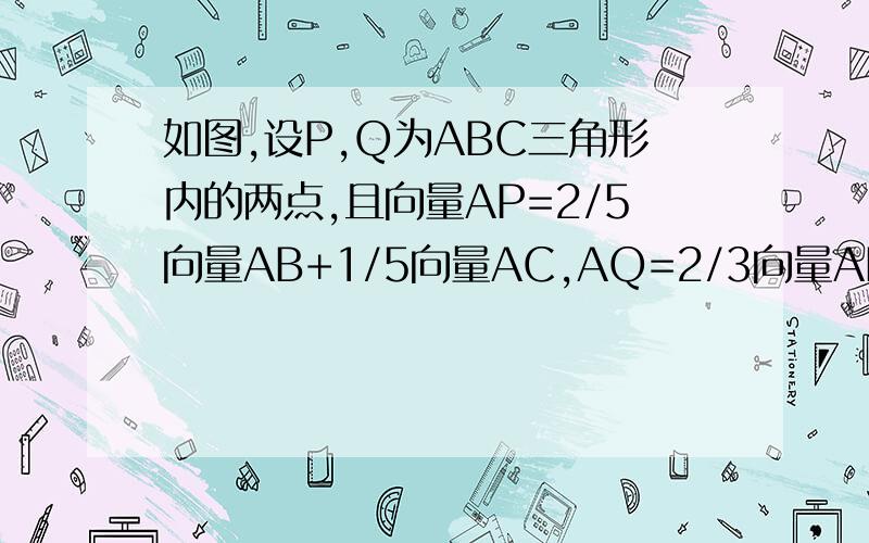 如图,设P,Q为ABC三角形内的两点,且向量AP=2/5向量AB+1/5向量AC,AQ=2/3向量AB+1/4向量AC,则ABC三角形的面qiuABC三角形的面积与ABQ三角形的面积之比为----- 对不起呀,没有图,