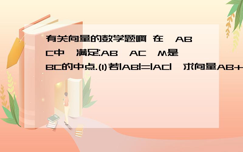 有关向量的数学题啊 在△ABC中,满足:AB⊥AC,M是BC的中点.(I)若|AB|=|AC|,求向量AB+2AC与向量2AB+AC的夹角的余弦值;(II)若O是线段AM上任意一点,且|AB|=|AC|,=根号2，求OA*OB+OC*OA的最小值（III）若点P是BC上