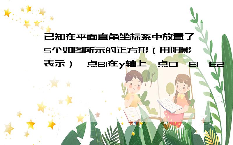 已知在平面直角坐标系中放置了5个如图所示的正方形（用阴影表示）,点B1在y轴上,点C1,E1,E2,C2,E3,E4,C3在x轴上.若正方形A1B1C1D1的边长为1,∠B1C1O=60°,B1C1//B2C2//B3C3,求点A3到x轴的距离.