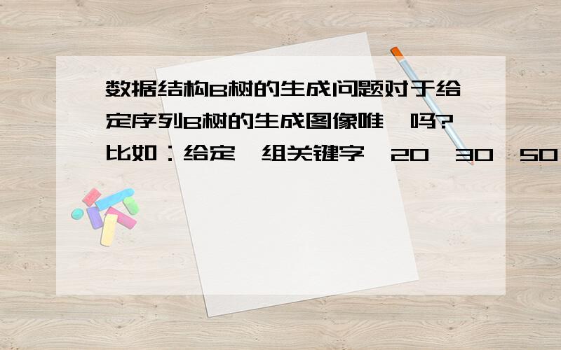 数据结构B树的生成问题对于给定序列B树的生成图像唯一吗?比如：给定一组关键字{20,30,50,52,60,68,70}创建一棵3阶B树