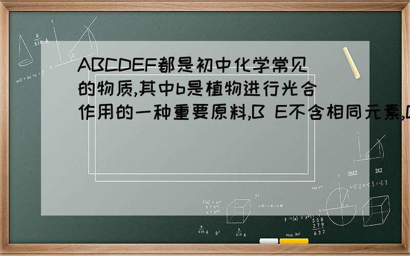 ABCDEF都是初中化学常见的物质,其中b是植物进行光合作用的一种重要原料,B E不含相同元素,D F只含一种相同元素.反应1 2 3的基本反映类型相同,反应 4 5 6 中,一个有沉淀生成,另一个有气体生成,