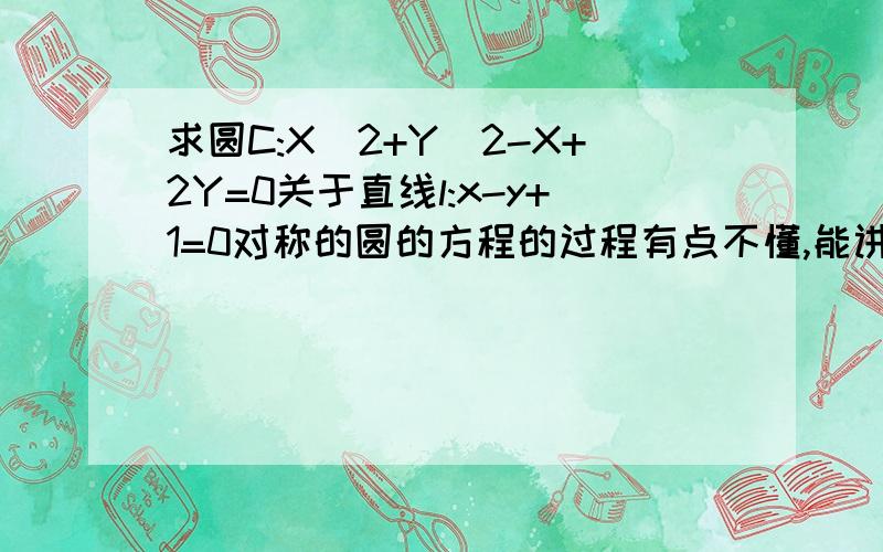 求圆C:X^2+Y^2-X+2Y=0关于直线l:x-y+1=0对称的圆的方程的过程有点不懂,能讲明白点吗?