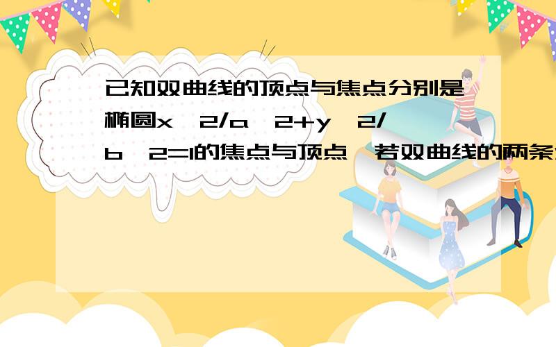 已知双曲线的顶点与焦点分别是椭圆x^2/a^2+y^2/b^2=1的焦点与顶点,若双曲线的两条渐近线与椭圆的交点构成的四边形为正方形,则椭圆离心率为?