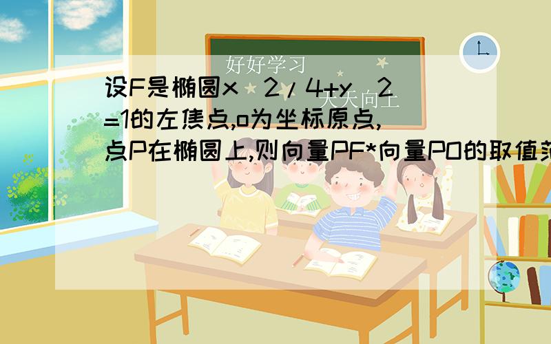 设F是椭圆x^2/4+y^2=1的左焦点,o为坐标原点,点P在椭圆上,则向量PF*向量PO的取值范围是?