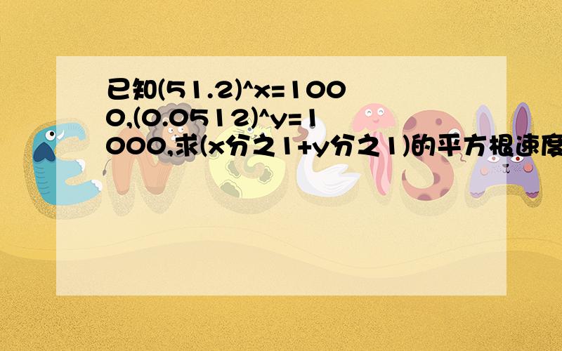 已知(51.2)^x=1000,(0.0512)^y=1000,求(x分之1+y分之1)的平方根速度,速度吖~T T明天要交的吖,帮忙解决叭~3Q嘞讷= =