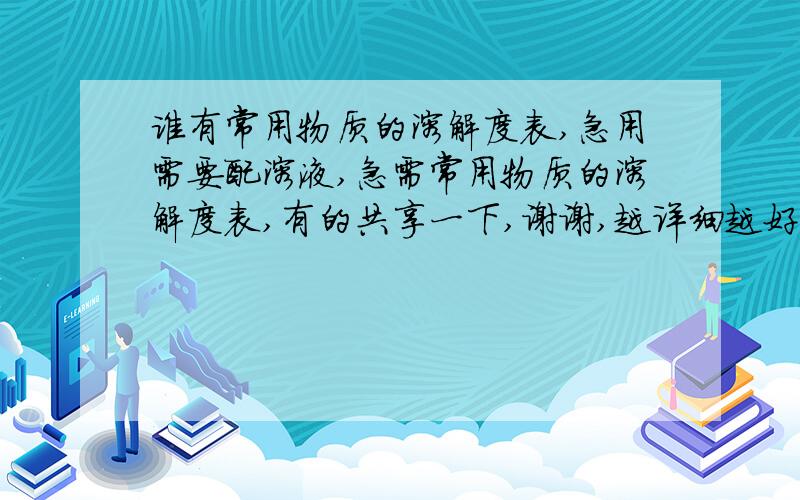 谁有常用物质的溶解度表,急用需要配溶液,急需常用物质的溶解度表,有的共享一下,谢谢,越详细越好