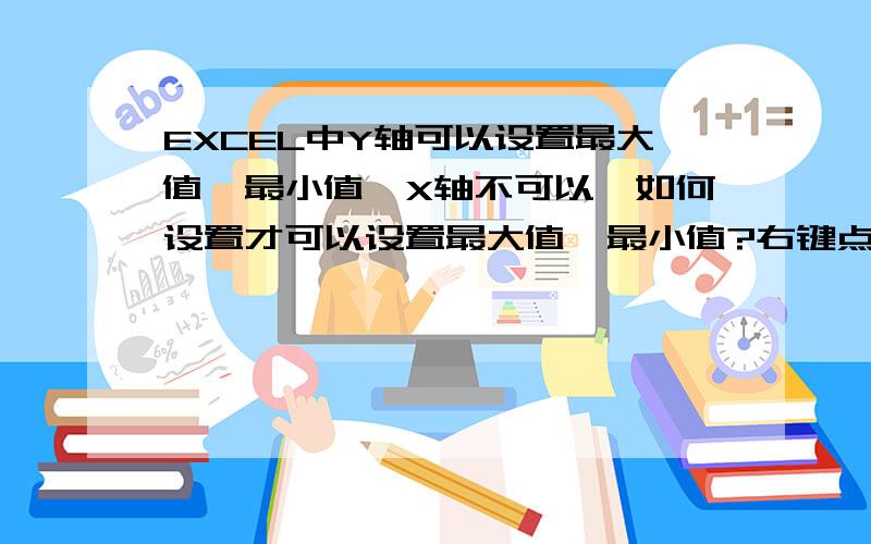 EXCEL中Y轴可以设置最大值,最小值,X轴不可以,如何设置才可以设置最大值,最小值?右键点击X轴,出现“坐标轴格式”不可以设置!波阻抗：说的不行啊.