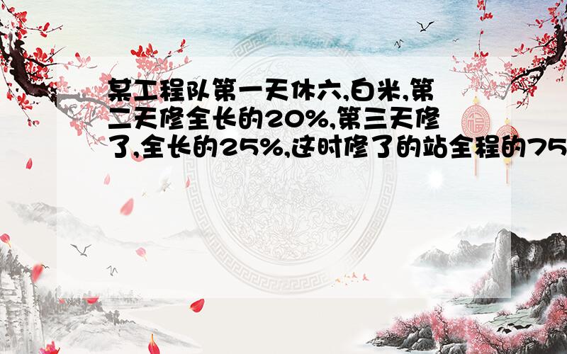 某工程队第一天休六,白米,第二天修全长的20%,第三天修了,全长的25%,这时修了的站全程的75%这条公路全长公路全长多少米?