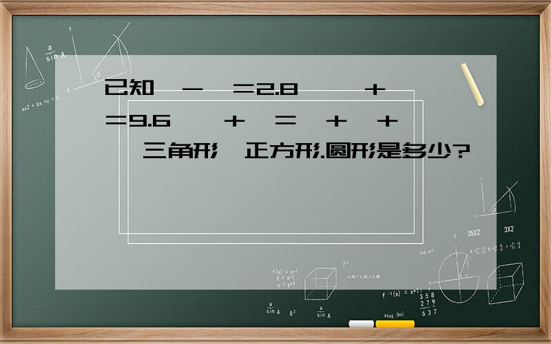 已知△－□＝2.8, □＋○＝9.6,△＋○＝△＋△＋△ ,三角形,正方形.圆形是多少?