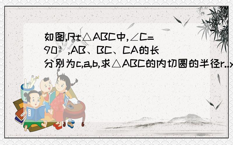 如图,Rt△ABC中,∠C=90°,AB、BC、CA的长分别为c,a,b,求△ABC的内切圆的半径r..y8282757 的回答~