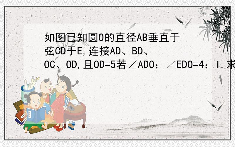 如图已知圆O的直径AB垂直于弦CD于E,连接AD、BD、OC、OD,且OD=5若∠ADO：∠EDO=4：1,求扇形OAC（阴影部分）的面积