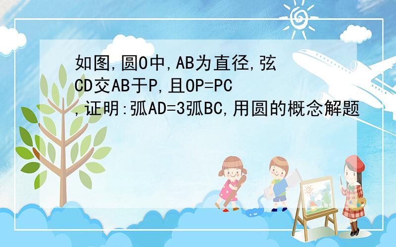 如图,圆O中,AB为直径,弦CD交AB于P,且OP=PC,证明:弧AD=3弧BC,用圆的概念解题