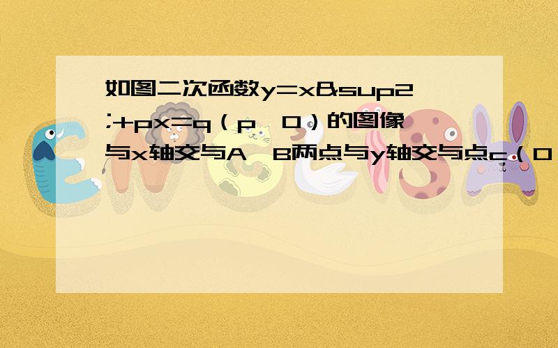 如图二次函数y=x²+px=q（p＜0）的图像与x轴交与A,B两点与y轴交与点c（0,-1）△ABC的面积为4/5（1）求该二次函数关系式（2）过y轴一点M（0,m）作y轴上垂线 若该垂线与△ABC的外接圆有公共点