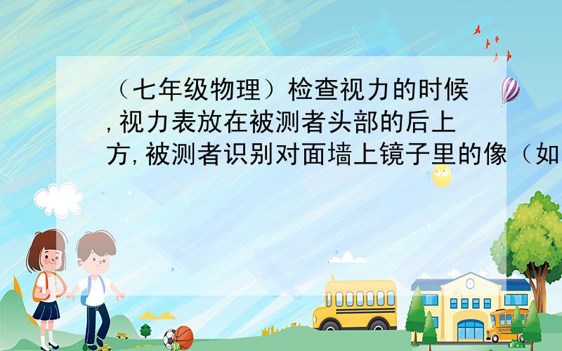 （七年级物理）检查视力的时候,视力表放在被测者头部的后上方,被测者识别对面墙上镜子里的像（如图）检查视力的时候,视力表放在被测者头部的后上方,被测者识别对面墙上镜子里的像（