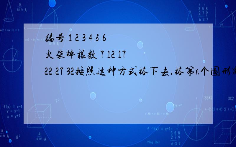 编号 1 2 3 4 5 6火柴棒根数 7 12 17 22 27 32按照这种方式搭下去,搭第n个图形需要( )根火柴棒时间已经很迟了