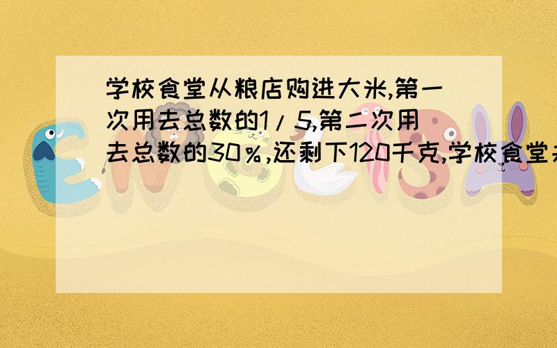 学校食堂从粮店购进大米,第一次用去总数的1/5,第二次用去总数的30％,还剩下120千克,学校食堂共购进大米多少千克?