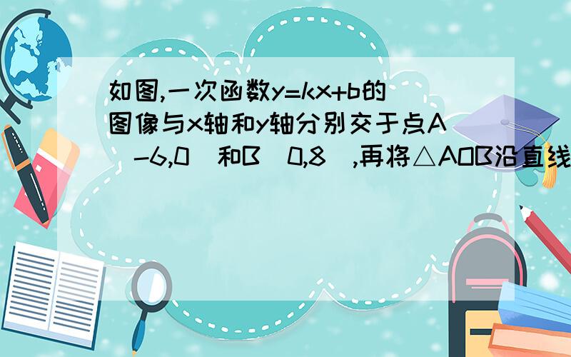 如图,一次函数y=kx+b的图像与x轴和y轴分别交于点A(-6,0)和B(0,8),再将△AOB沿直线