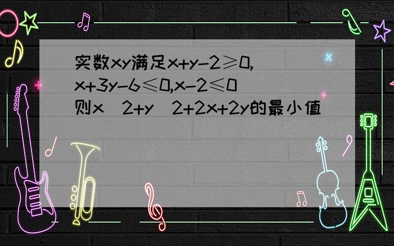 实数xy满足x+y-2≥0,x+3y-6≤0,x-2≤0则x^2+y^2+2x+2y的最小值