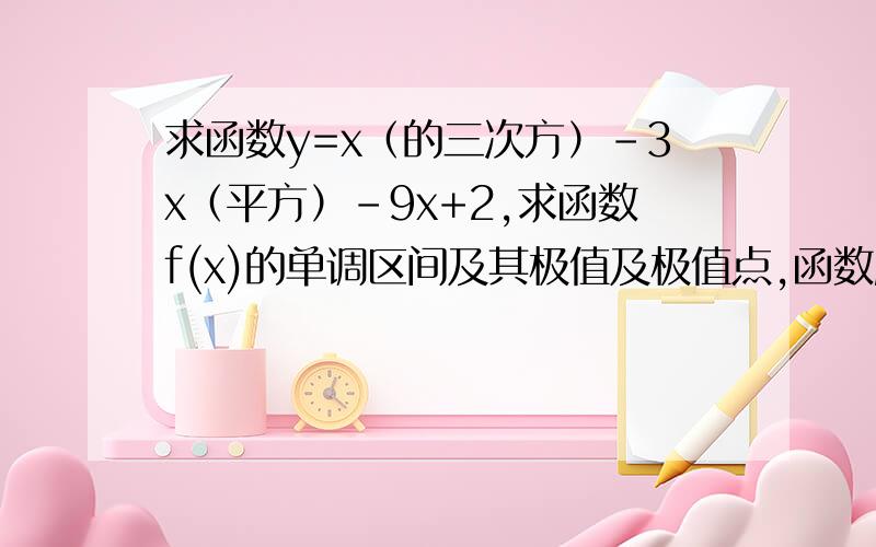 求函数y=x（的三次方）-3x（平方）-9x+2,求函数f(x)的单调区间及其极值及极值点,函数所对应的曲线的凹凸区间及拐点。考试中