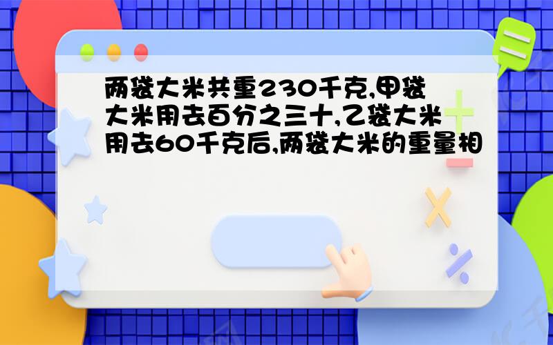 两袋大米共重230千克,甲袋大米用去百分之三十,乙袋大米用去60千克后,两袋大米的重量相