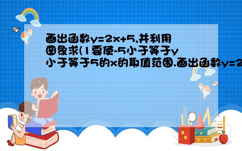 画出函数y=2x+5,并利用图象求(1要使-5小于等于y小于等于5的x的取值范围.画出函数y=2x+5,并利用图象求要使-5小于等于y小于等于5的x的取值范围.