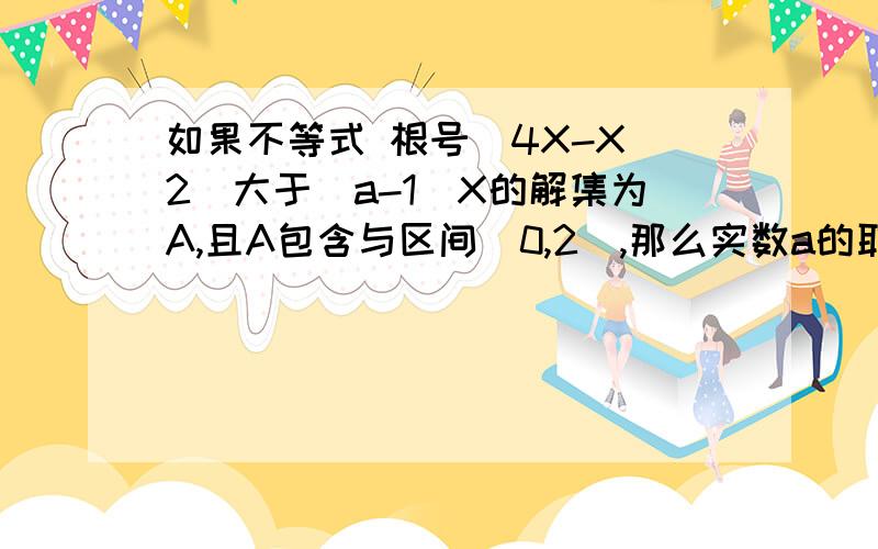 如果不等式 根号(4X-X^2)大于（a-1)X的解集为A,且A包含与区间（0,2）,那么实数a的取值范围是多少?