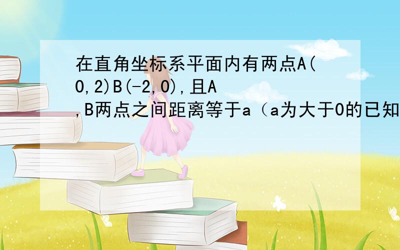 在直角坐标系平面内有两点A(0,2)B(-2,0),且A,B两点之间距离等于a（a为大于0的已知数）1）已知直角三角形直角边的平方和等于斜边的平方,求a的值2）在x轴上是否存在点p,使△PAB是等腰三角形,存