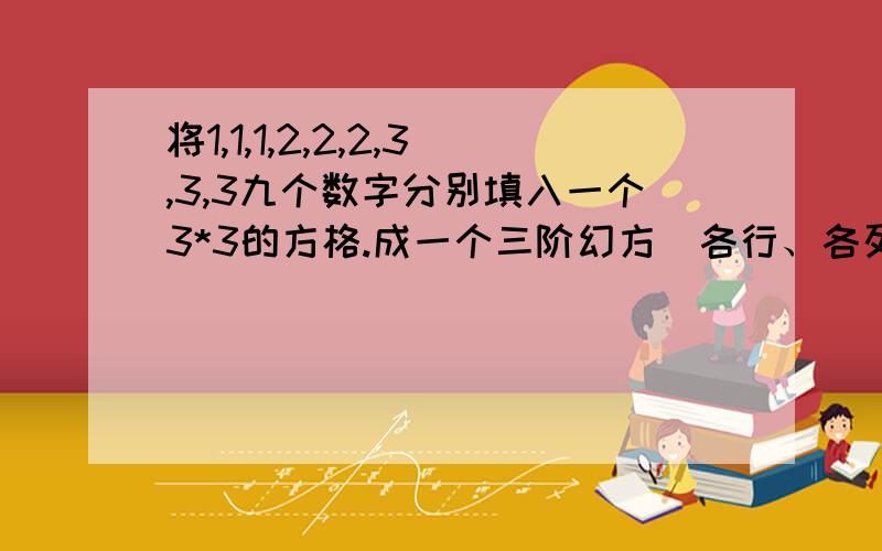 将1,1,1,2,2,2,3,3,3九个数字分别填入一个3*3的方格.成一个三阶幻方（各行、各列和各条对角线上数字的和都相等）.若将幻方沿某条对称轴对折,对称位置的数字相同,则称这个幻方为“对称幻方.