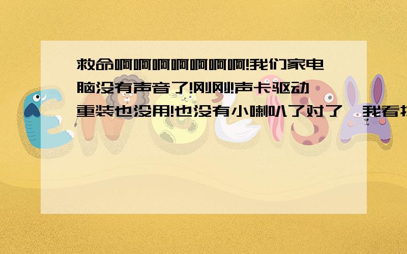 救命啊啊啊啊啊啊啊!我们家电脑没有声音了!刚刚!声卡驱动重装也没用!也没有小喇叭了对了,我看控制面板的声音和音频设置理的硬件说windows已经成功加载了这个硬件的设备驱动程序,但找不