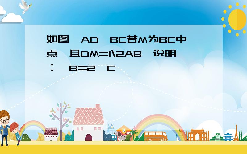 如图,AD⊥BC若M为BC中点,且DM=1\2AB,说明：∠B=2∠C