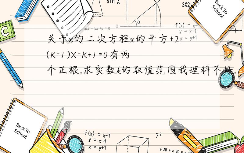 关于x的二次方程x的平方+2(K-1)X-K+1=0有两个正根,求实数k的取值范围我理科不好,