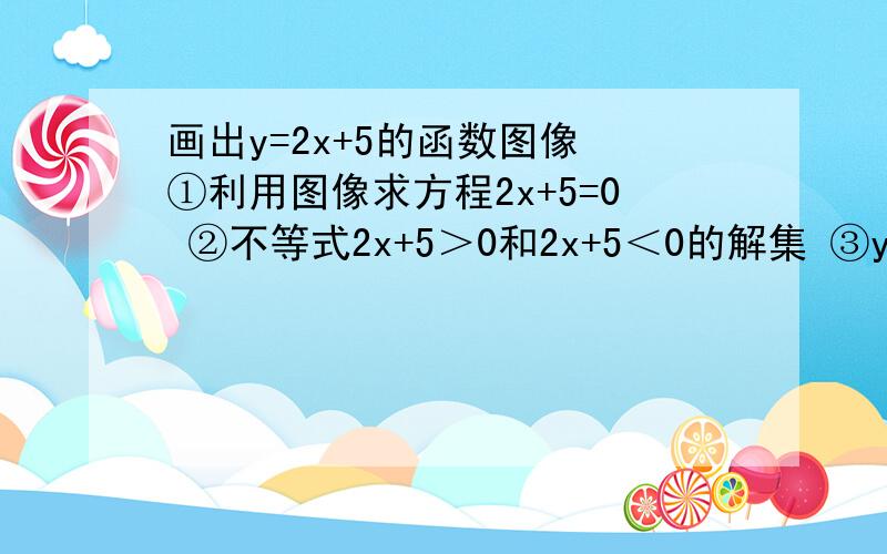 画出y=2x+5的函数图像 ①利用图像求方程2x+5=0 ②不等式2x+5＞0和2x+5＜0的解集 ③y为何值时 x＞0