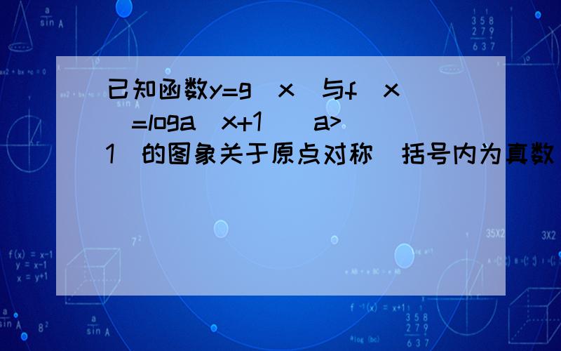 已知函数y=g(x)与f(x)=loga(x+1)(a>1)的图象关于原点对称(括号内为真数)(1)写出y=g(x)的解析式(2)若函数F(X)=F()x)+G(X)+M为奇函数,试确定实数M的值(3)当x∈[0,1)时,总有f(x)+g(x)≥n成立,求实数n的取值范围