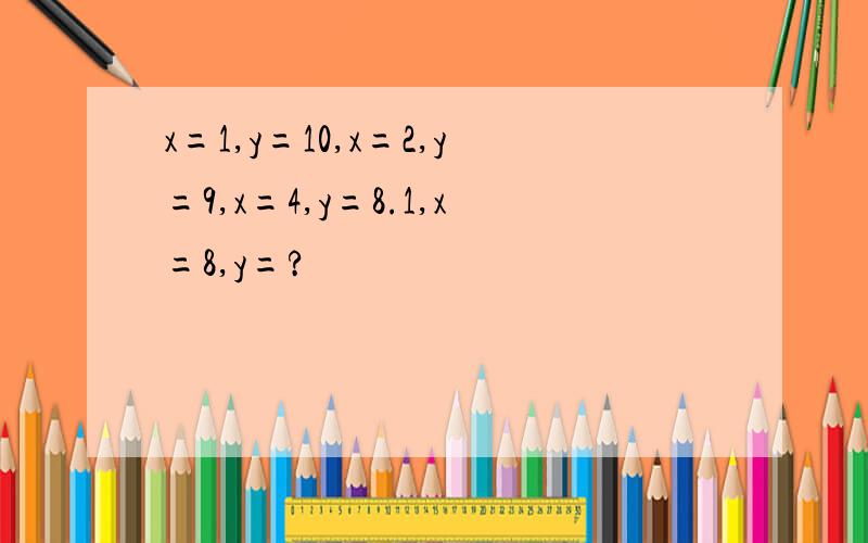 x=1,y=10,x=2,y=9,x=4,y=8.1,x=8,y=?