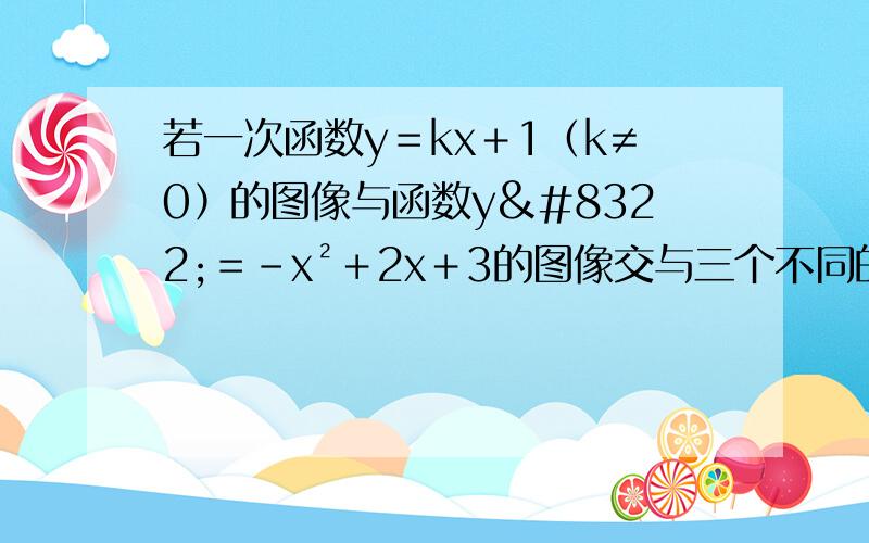 若一次函数y＝kx＋1﹙k≠0﹚的图像与函数y₂＝－x²＋2x＋3的图像交与三个不同的点,试确定实数k