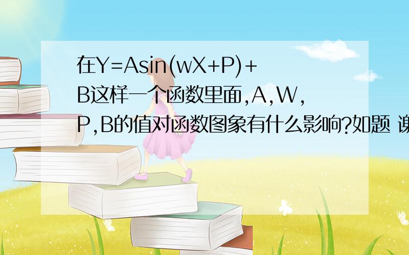 在Y=Asin(wX+P)+B这样一个函数里面,A,W,P,B的值对函数图象有什么影响?如题 谢谢了