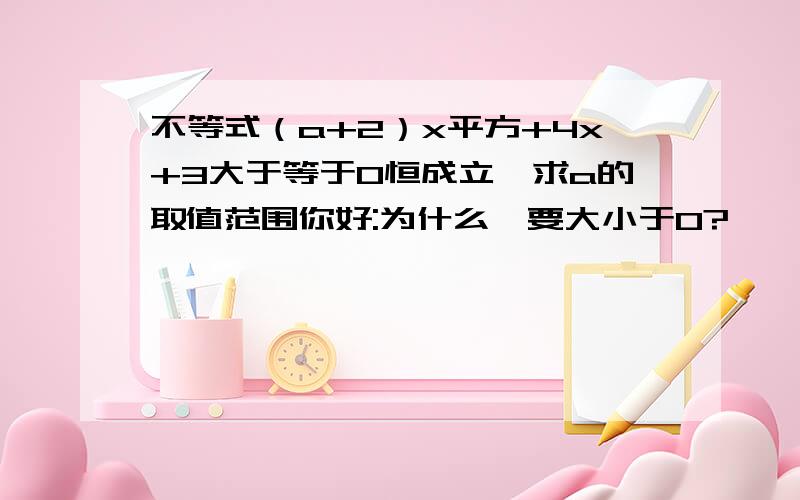 不等式（a+2）x平方+4x+3大于等于0恒成立,求a的取值范围你好:为什么△要大小于0?