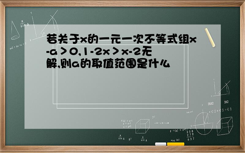 若关于x的一元一次不等式组x-a＞0,1-2x＞x-2无解,则a的取值范围是什么