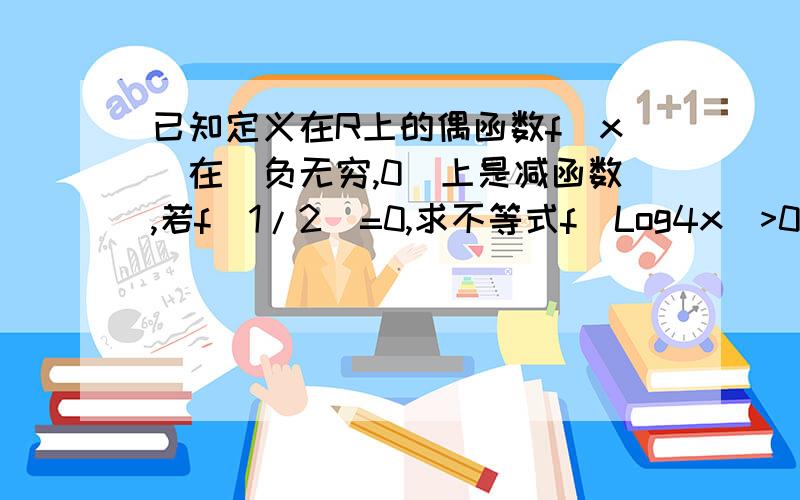 已知定义在R上的偶函数f(x)在(负无穷,0]上是减函数,若f(1/2)=0,求不等式f(Log4x)>0的解集..