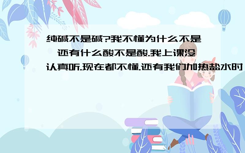 纯碱不是碱?我不懂为什么不是,还有什么酸不是酸.我上课没认真听.现在都不懂.还有我们加热盐水时,蒸发的分子是纯水吗?