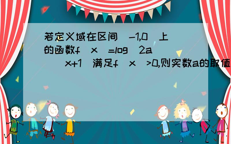 若定义域在区间（-1,0）上的函数f(x)=log(2a)(x+1)满足f(x)>0,则实数a的取值范围是______麻烦舅叔了