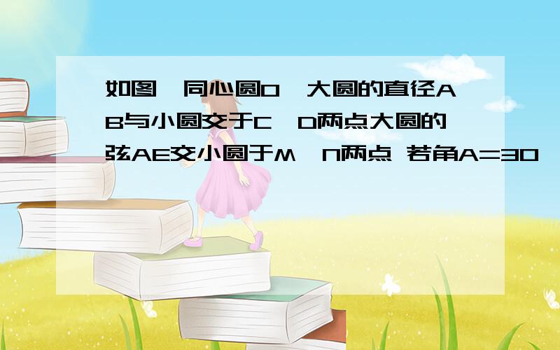 如图,同心圆O,大圆的直径AB与小圆交于C、D两点大圆的弦AE交小圆于M、N两点 若角A=30°,AM=MN求两圆半径