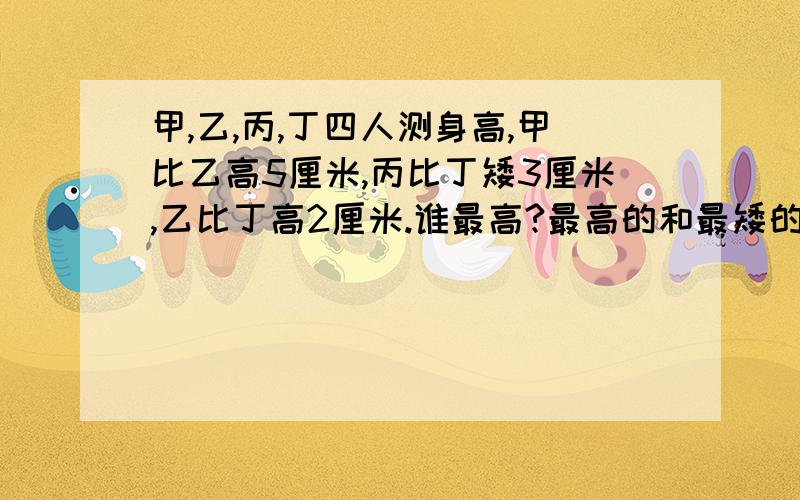 甲,乙,丙,丁四人测身高,甲比乙高5厘米,丙比丁矮3厘米,乙比丁高2厘米.谁最高?最高的和最矮的相差多