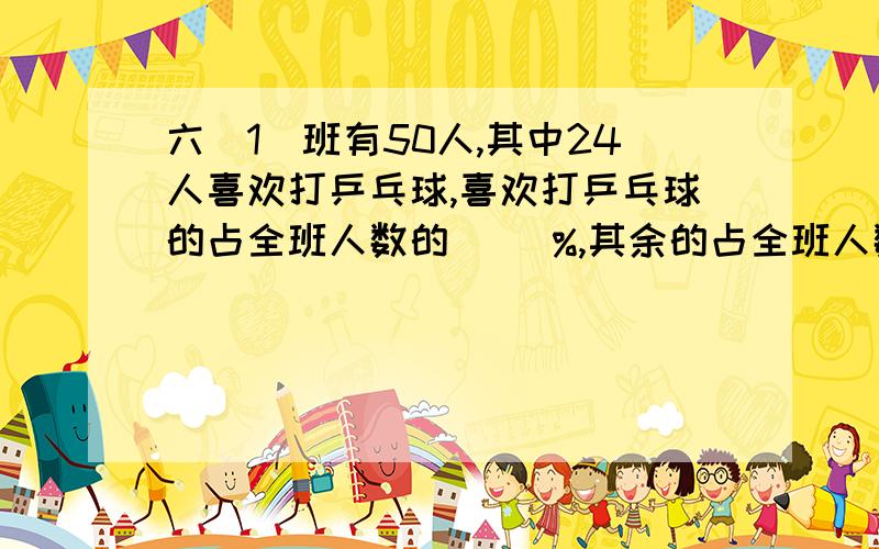 六（1）班有50人,其中24人喜欢打乒乓球,喜欢打乒乓球的占全班人数的（ ）%,其余的占全班人数的（ ）.