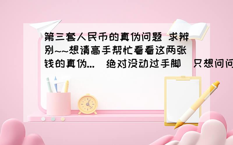 第三套人民币的真伪问题 求辨别~~想请高手帮忙看看这两张钱的真伪...  绝对没动过手脚  只想问问```不会费那功夫 去作弄人~我想知道  这两张是双胞胎么   从图片上能不能看出来 一样呢?