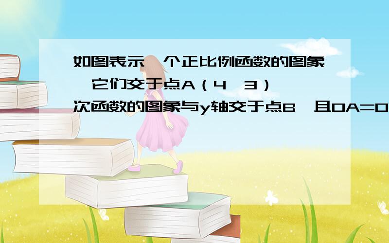 如图表示一个正比例函数的图象,它们交于点A（4,3）,一次函数的图象与y轴交于点B,且OA=OB,求这两个函数的解析式